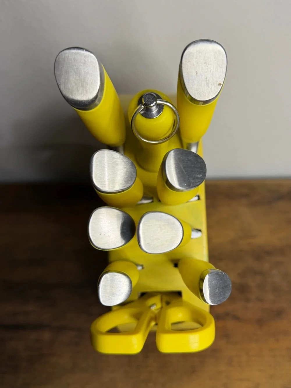 VTG Fiesta Knife Set Yellow Color Complete 10 Pieces in Wood Block Sunflower